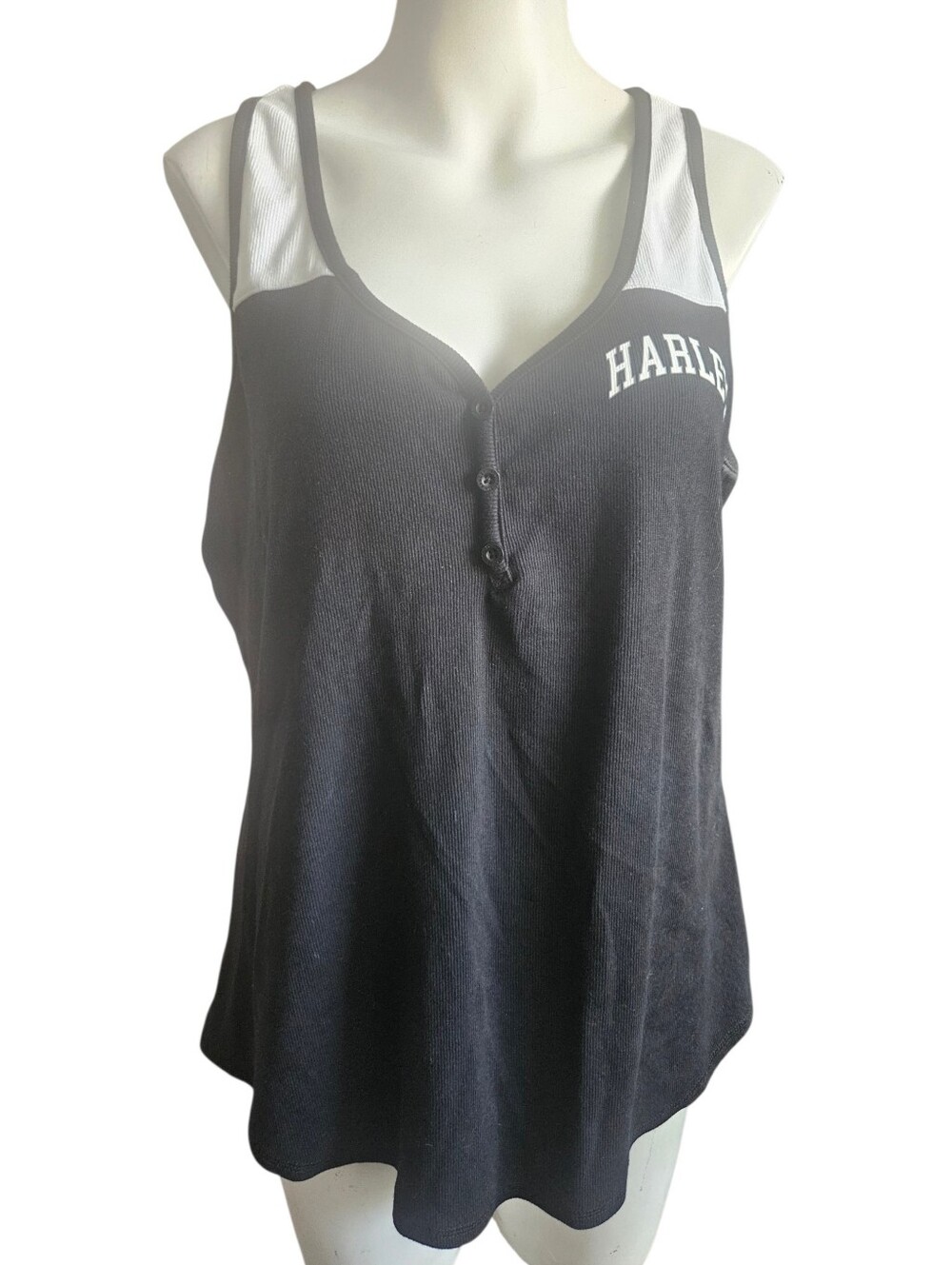 Harley-Davidson Women's Black‎ White Ribbed Tank Top Henley Neckline Sz 2XL
